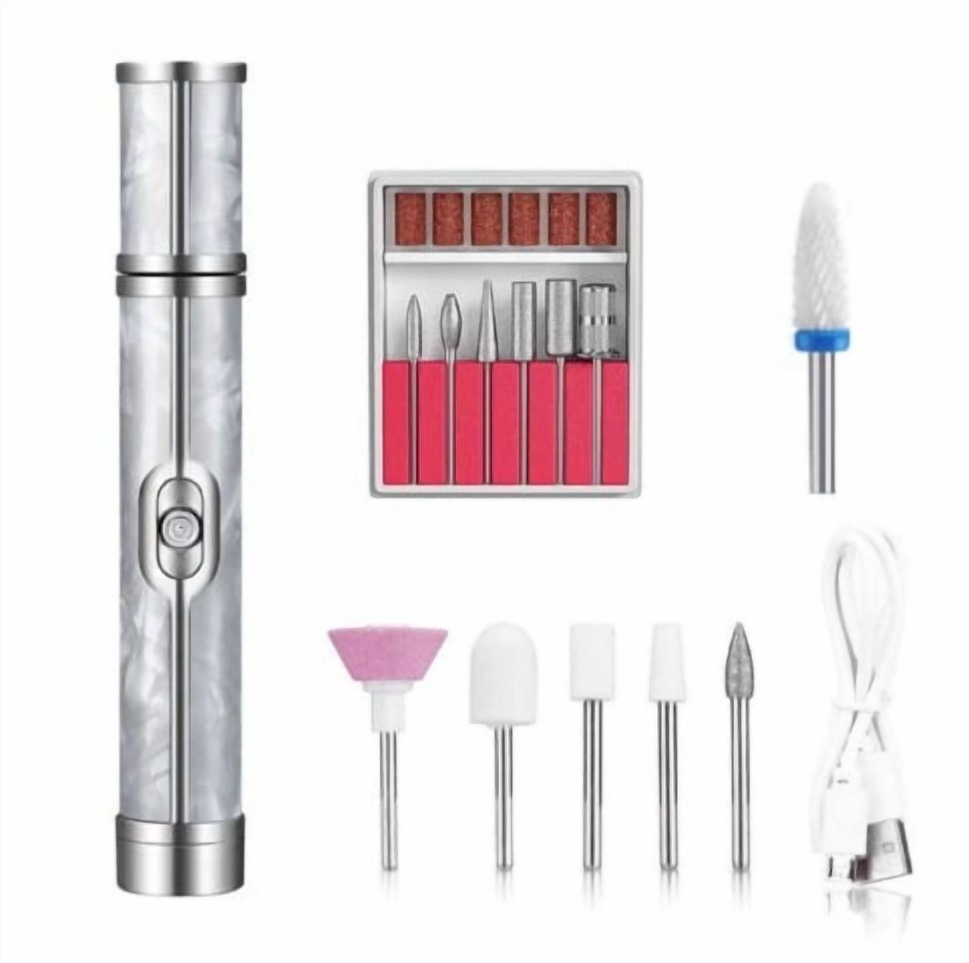 Rechargeable Electric Nail Drill Machine - Portable Cordless Nail File Efile for Acrylic Gel Nails, Manicure Pedicure Tool with 6 Bits & 3 Speed Adjustment, Professional Home Nail Art Polisher