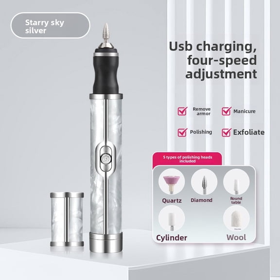 Rechargeable Electric Nail Drill Machine - Portable Cordless Nail File Efile for Acrylic Gel Nails, Manicure Pedicure Tool with 6 Bits & 3 Speed Adjustment, Professional Home Nail Art Polisher