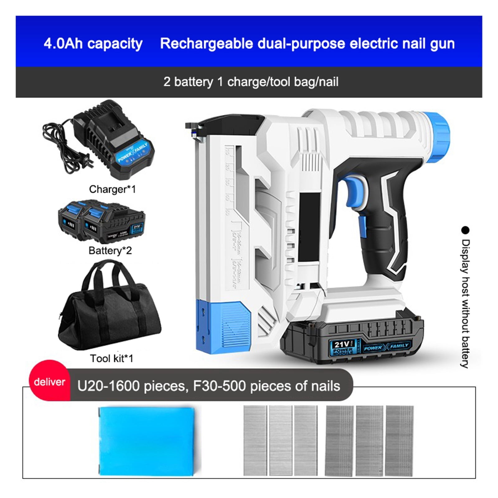 Rechargeable Electric Nail Gun Nail Gun Nail Shooter Straight Door Nail Code F30 Lithium Electric Nail Gun Carpentry ,Easy to Use