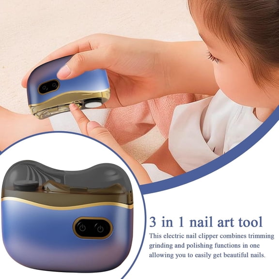 Rechargeable Electric Nails File 2 in 1 Portable Cordless Nails Cutter with LED Light Suitable for to Elderly Low Noise Electric Nail File(Blue)