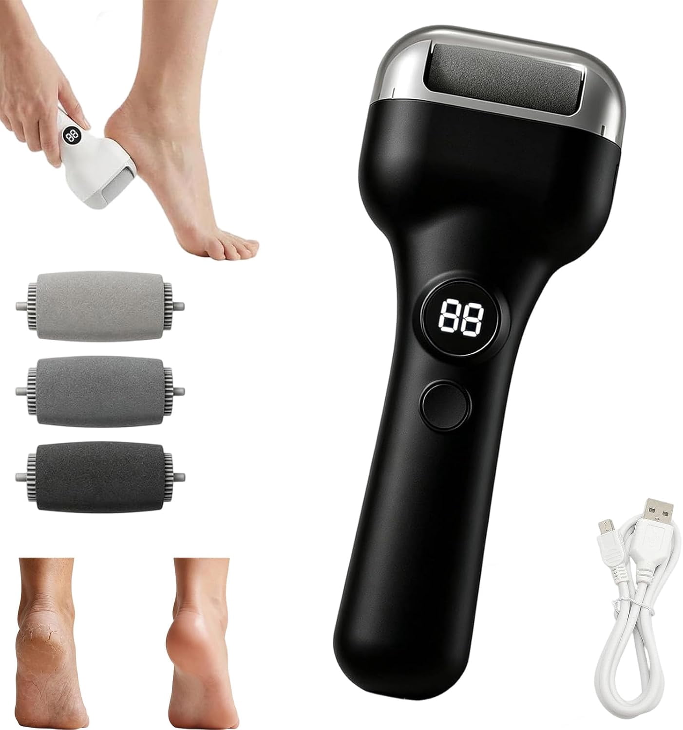 Rechargeable Electric Pedicure Tool with Smart Pressure Sensor
