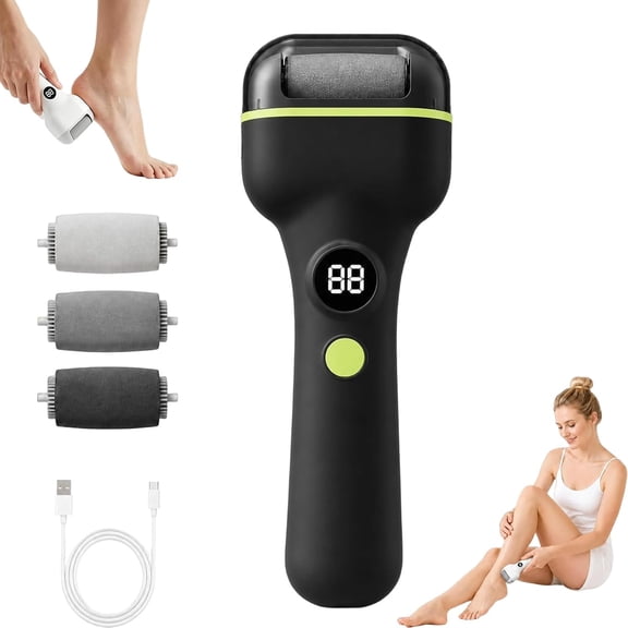 Rechargeable Electric Pedicure Tool with Smart Pressure Sensor,Smart Pressure‑Sensor Rechargeable Foot Callus Remover with 3 Roller Heads, Remove Dead Skin for Cracked Heels