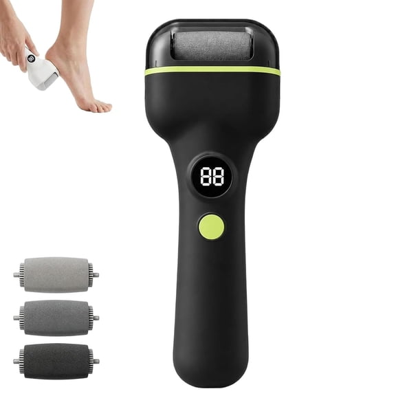 Rechargeable Electric Pedicure Tool with Pressure Sensor, Cordless Foot File Callus Remover with 3 Roller Heads and 2 Speeds for Smooth Feet