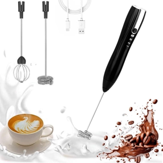 Rechargeable Electric Powerful Milk Frother Handheld Foam Maker for Lattes - Whisk Drink Mixer for Coffee,Mini Foamier for Cappuccino,Frappe,Matcha,Hot Chocolate Mixer(Black)