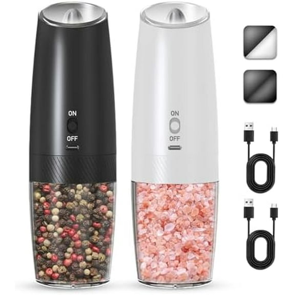 Rechargeable Electric Salt and Pepper Grinder set of 2, gravity electric salt and pepper grinder set, Adjustable Roughness, LED Light, 2 Pack, (Copper)