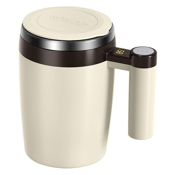 Rechargeable Electric Smart Coffee Mug with Temperature LCD Display, Automatic Magnetic Stirring Coffee Mug Cup for Milk Tea Office Home, Durable Self Stirring Mug with Lid, 1Pc(Brown,3.3x2.7x5.8")
