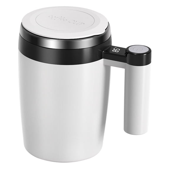 Rechargeable Electric Smart Coffee Mug with Temperature LCD Display, Automatic Magnetic Stirring Coffee Mug Cup for Milk Tea Office Home, Durable Self Stirring Mug with Lid, 1Pc(White,3.3x2.7x5.8")