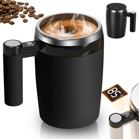 Rechargeable Electric Smart Coffee Mug with Temperature LCD, Automatic Magnetic Stirring Coffee Mug Cup for Milk Tea Office Home