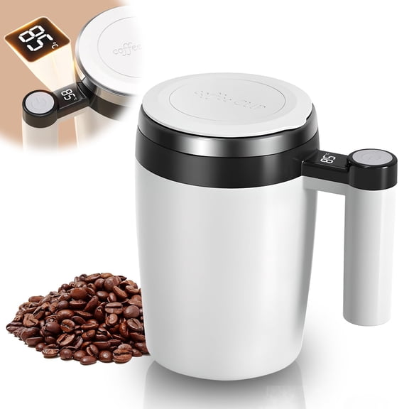 Rechargeable Electric Smart Coffee Mug with Temperature LCD, Automatic Magnetic Stirring Coffee Mug Cup for Milk Tea Office Home
