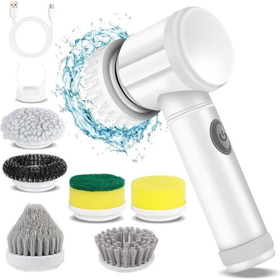 Rechargeable Electric Spin Scrubber, Cordless Power Cleaning Brush with 6 Replaceable Brush Heads for Bathroom Kitchen Floor Tile Cleaning