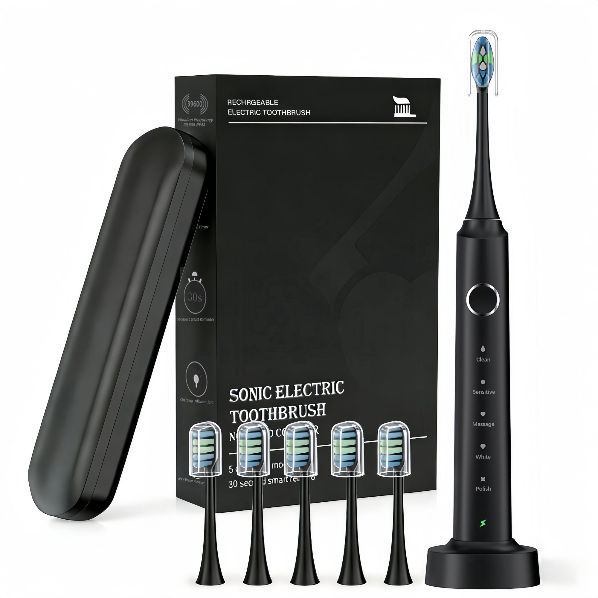 Sonic Electric Toothbrush, 5 Brushing Modes, Rechargeable & IPX7 Waterproof, Suitable for Adults and Kids,Black