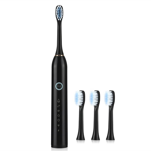Rechargeable Electric Toothbrush,Deep Clean for Plaque Removal, Sonic Toothbrush for Cleanning and Gum Care,6 Modes,3 Brush Heads,Black