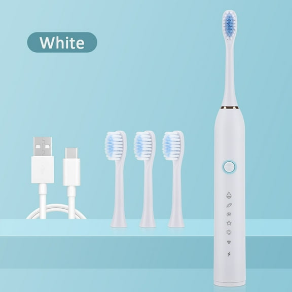 Rechargeable Electric Toothbrush,Deep Clean for Plaque Removal, Sonic Toothbrush for Cleanning and Gum Care,6 Modes,4 Brush Heads, White