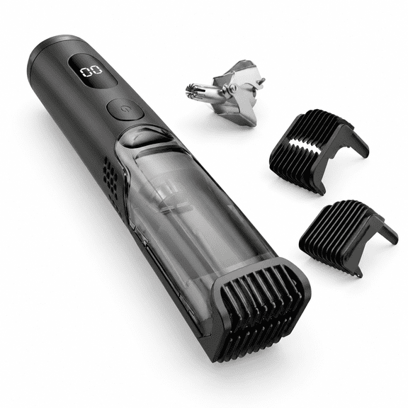 Rechargeable Electric Vacuum Beard Trimmer for Men, Black, 8.78 x 5.55 x 2.56 Inches