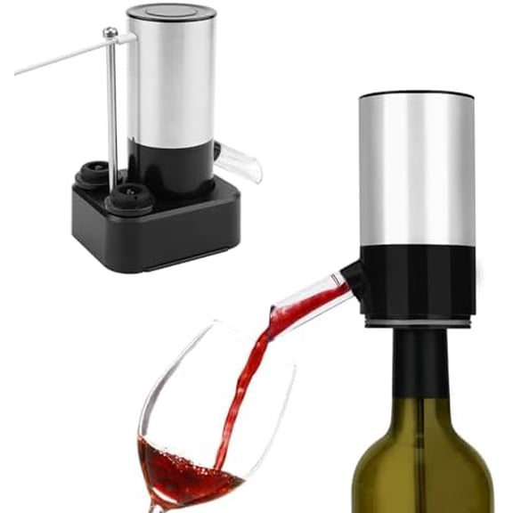 Rechargeable Electric Wine Aerator Dispenser and Wine Saver Pump, Automatic Wine Pourer with USB-C Cable, Storage Base and 2 Stoppers, Built-in Sound Indicator,Gift for Valentine's Day