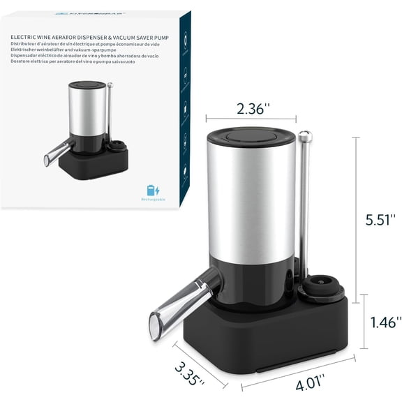 Rechargeable Electric Wine Aerator Dispenser and Wine Saver Pump with Sound Indicator