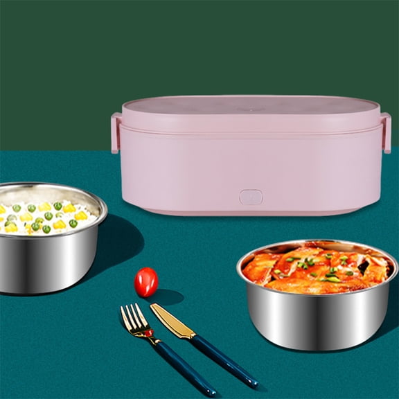 Rechargeable Electrical Lunch Box with Car Mounted Automatic Heating, Insulated & Leak-Proof, No Water Injection Needed, Fast Warming for Office Workers - White/Pink/Green(Pink)