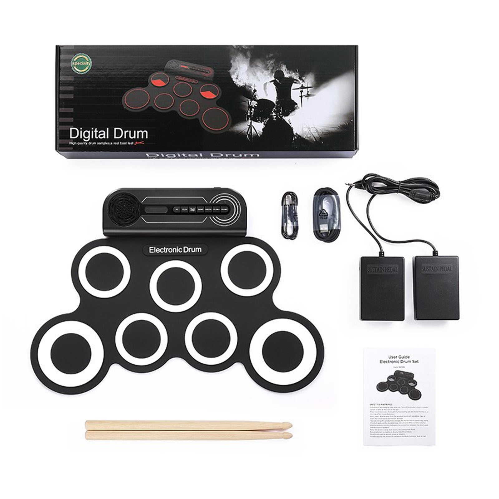 Rechargeable Electronic Drums Set Folding Silicone Practice Pad with Drumsticks Foot Pedal For Children Music Lovers