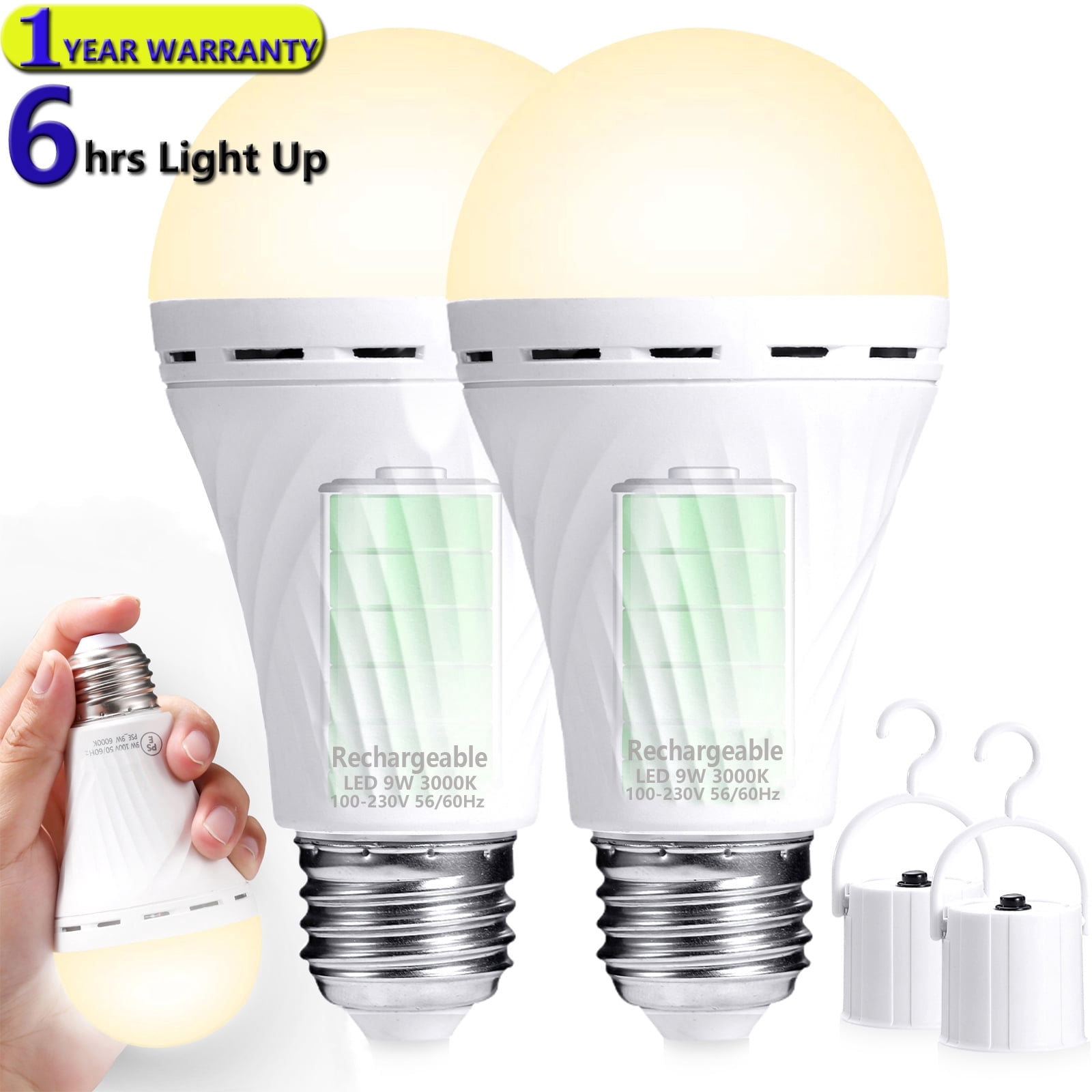 Rechargeable Emergency Light Bulb 【1 YEAR WARRANTY】 E27 2400mAh 6 hours 9W-60W  Stay Lights Up When Power Failure,  LED Light Bulbs for Home , Camping , Tent