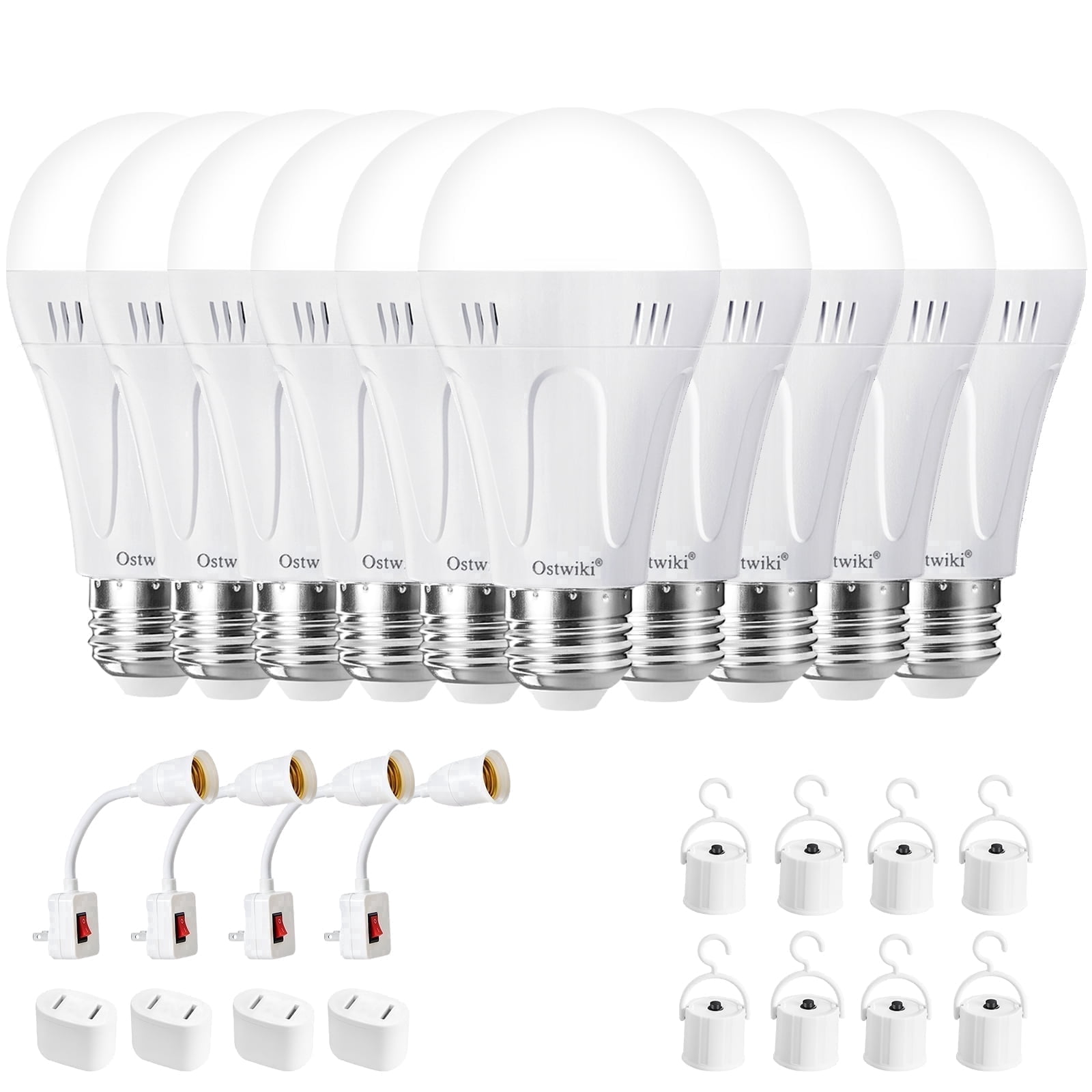 Ostwiki Rechargeable Emergency LED 9W Cool White General Purpose Light Bulbs, Dimmable 10 Pack