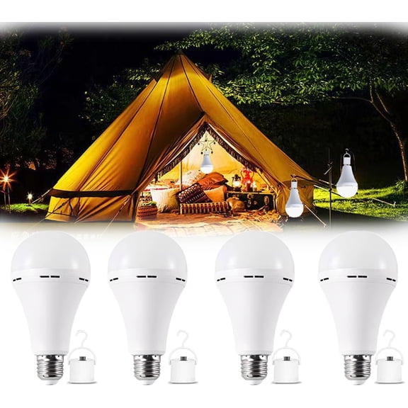 Rechargeable Emergency Light Bulbs, 2/4/6-Pack 15W 6500K Cordless Bulbs, Finger Touch/water Activation Backup LED Bulbs with Hanging Caps for Power Outages, Socket Use & Portable Lighting