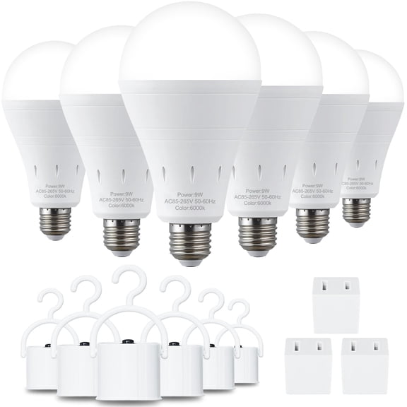 Rechargeable Emergency Light Bulbs 3000K Daylight – Battery Powered LED Bulb E26 120V 9W with 1200mAh for Power Outage Camping Hurricane