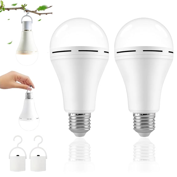 Rechargeable Emergency Light Bulbs- Stay Lights Up When Power Failure, Battery Powered with Hook, 12w LED, 1200mah Battery and 5-Hour Battery Backup for Home Power Outage Camping Hurricane