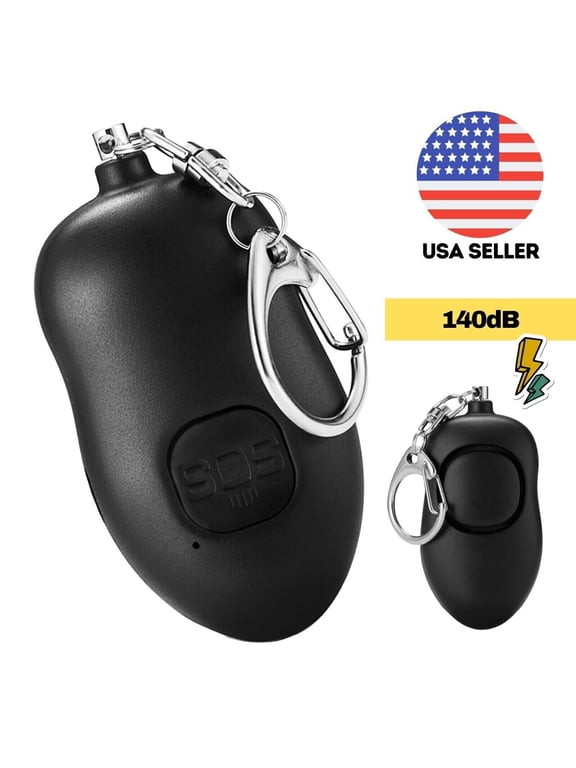 130dB Personal Alarm Key Chain with Flashlight & Type-C Cable, Black