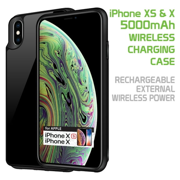 Rechargeable External Wireless Charging Power Bank Case for Apple iPhone XS & X - Black