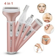 Rechargeable Eyebrow Trimmer & Facial Hair Remover for Women, 4 IN 1 Eyebrow Razor and Painless Hair Remover, Eyebrow Lips Nose Body Facial Hair Removal for Women Rose Gold
