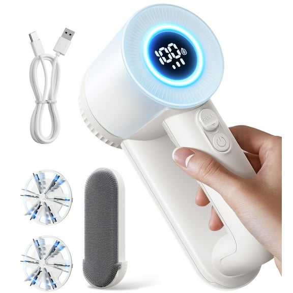 Rechargeable Fabric Shaver, 2 in 1 Electric Lint Remover with Lint Brush, Fuzz Lint Shaver, Sweater Shaver to Remove Pilling, Fabric Defuzzer for Clothes, Furniture (White)