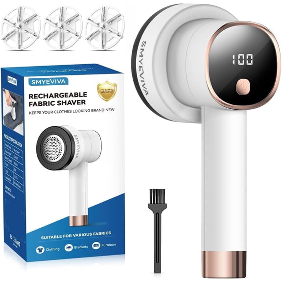 Rechargeable Fabric Shaver for Clothes: 6-Leaf Blades & 3 Speeds to Remove Pilling, Fuzz & Lint Balls - with LED Display, Portable Electric Lint Remover for Sweater, Couch, Blanket, Furniture