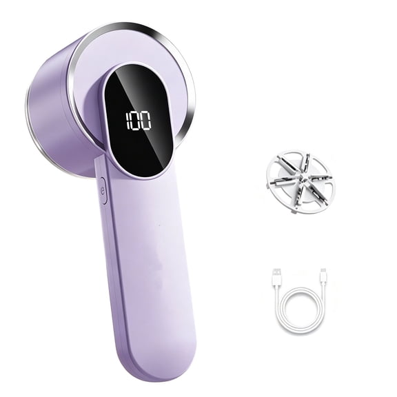 Rechargeable Fabric Shaver with Digital Display, Portable Lint Remover with 6-Blade Steel Cutter and USB Charging, for Sweaters and Clothing Care(Purple)