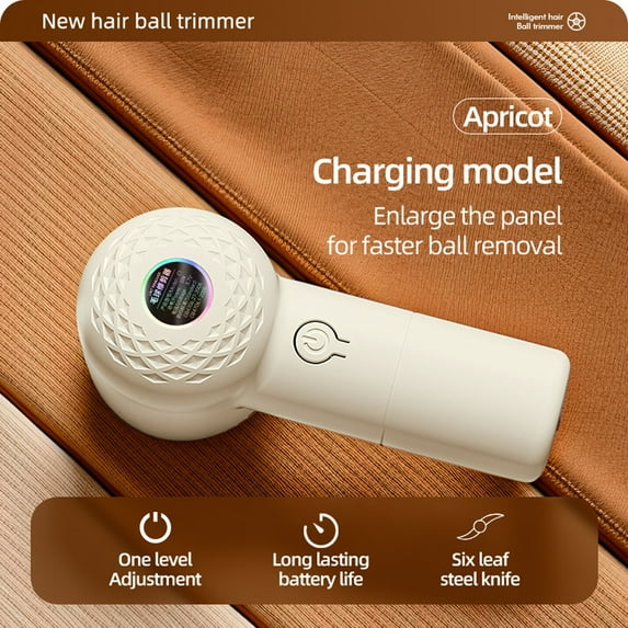 Rechargeable Fabric Shaver with LED Display and 6 Blades, Electric Lint Remover for Clothes and Furniture, Portable Garment Shaver for Sweaters and Blankets(Beige)