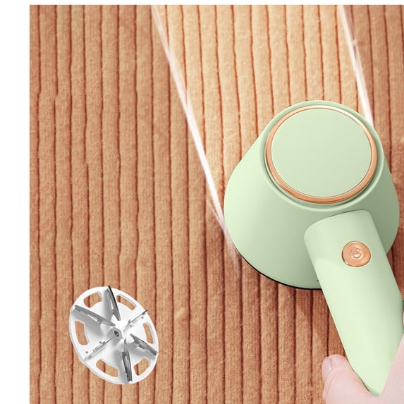 Rechargeable Fabric Shaver and Lint Remover with 6 Stainless Steel Blades, Large Capacity Storage, USB Powered, for Clothes, Sweaters, Blankets, White/Green