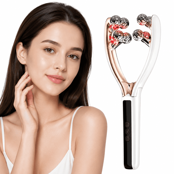 Rechargeable Facial Roller Massager for Face & Neck, 8 Roller Balls with 9-Level RF, EMS Microcurrent, Vibration Massage, 2 LED Light Modes & Digital Display
