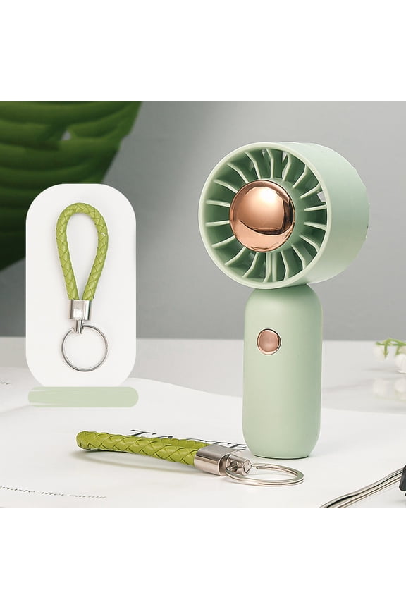 Rechargeable Fan Portable, Mini Portable Handheld Fan, 4 in Blade Span, Gold Plated Center, Mint Green, Battery Operated, Camping Commuting Travel, Lanyard Loop, 1 Pc