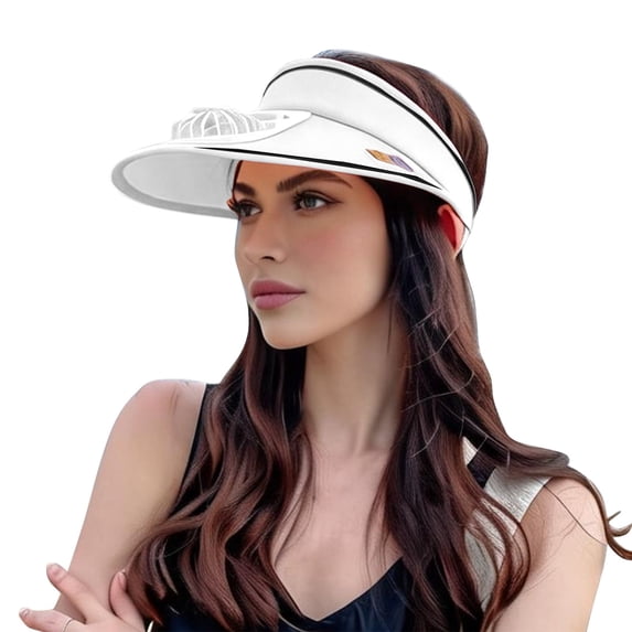 Rechargeable Fan Sun Hat,Wide Brim Visor Cap,Empty Top Outdoor Headwear,Built In Rechargeable Fan With Wide Brim Empty Top Breathable Design,Portable Sun Hat For Gardening Hiking,White