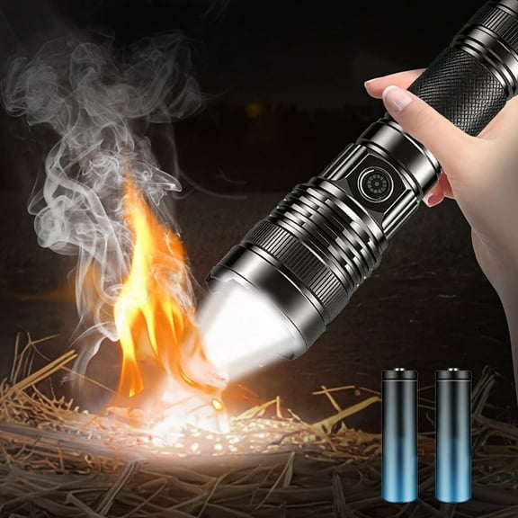 Rechargeable Fire Starting Flashlight, High Lumen Aluminum Alloy Tactical Torch with Adjustable Beam for Survival, Camping, Fishing, Power Outages & Night Riding