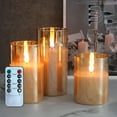 thumbnail image 1 of Rechargeable Flameless Candle, Flashing LED Pillar Real Wax Candle with Remote Control and Timer, Upgraded Teardrop Wick, Gold Glass Electronic Candle, 1 Set of 3, 1 of 14