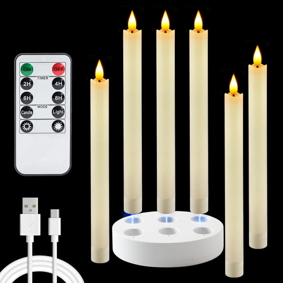 Rechargeable Flameless Taper Candles, 6 Pack Flickering LED Candles with Remote & Timer, Real Wax Flameless Candles Battery Operated, Electric Candlesticks for Home Wedding Christmas Decor