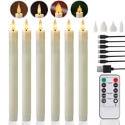 Rechargeable Flameless Taper Candles with Replace Lamp Head, 6 Pcs Real Wax LED Taper Candles Flickering with Remote&Timer, 3D Flame Battery Candlesticks for Home Wedding Christmas Decor Ivory
