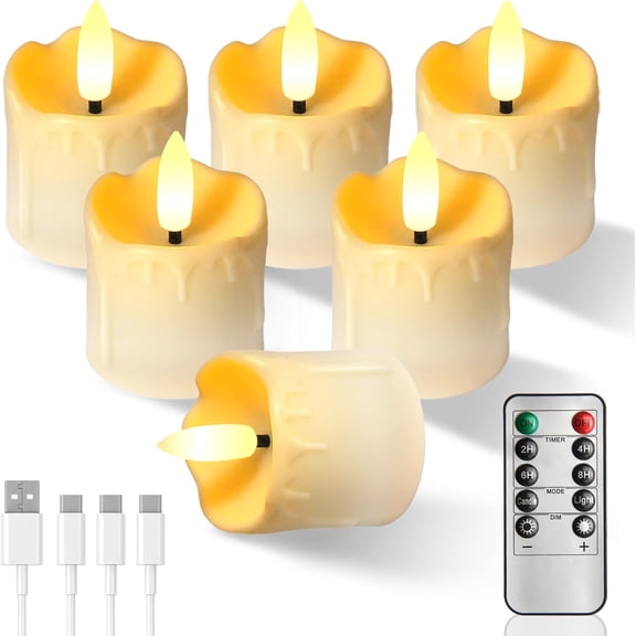 Rechargeable Flameless Tea Light Candles with Timer Remote, 1.5"x2.2" Electric Fake Flickering Votive Candles for Aniversary Wedding Centerpiece Table Decor Funeral Halloween Christmas (6 Pack)
