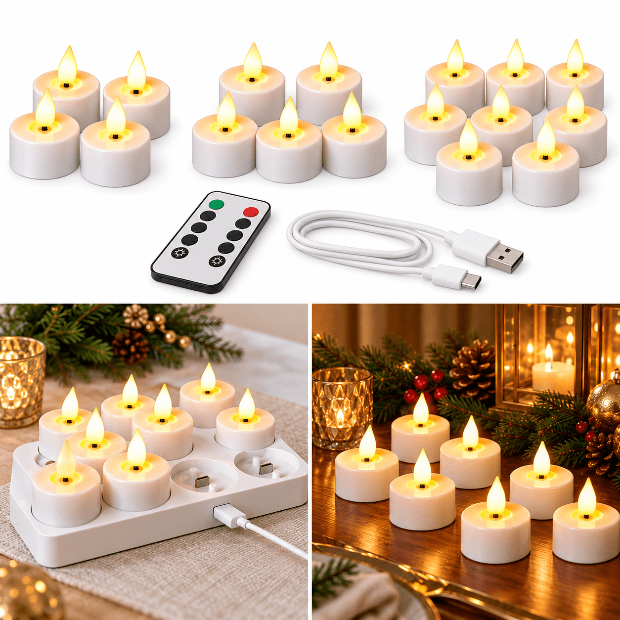 Command Candles Rechargeable Flameless Tealight Candles, Dimmable USB-C LED Candles ...