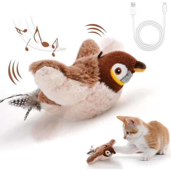 Crazyview  Rechargeable Interactive Cat Toy, Brown Sparrow