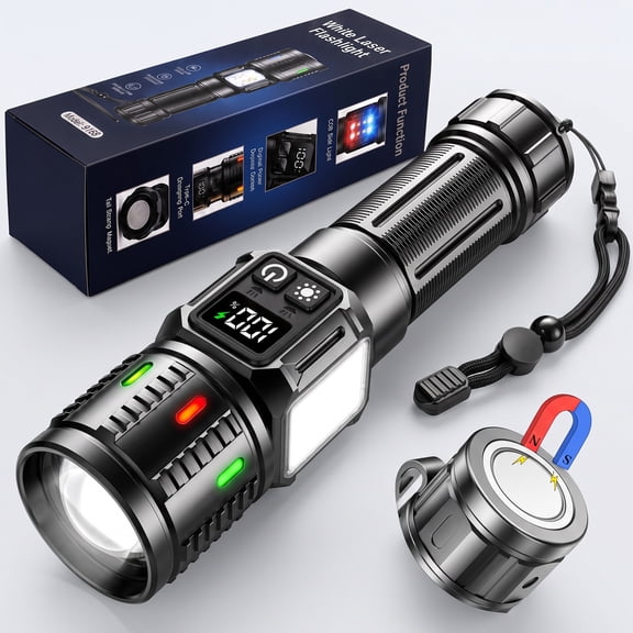 Rechargeable Flashlight, 180,000-Lumen P70 LED Tactical Flashlight with COB Side Light, 6 Modes, Magnetic Base, Zoomable Beam, USB-C Charging, IPX6 Water-Resistant for Camping & Emergencies