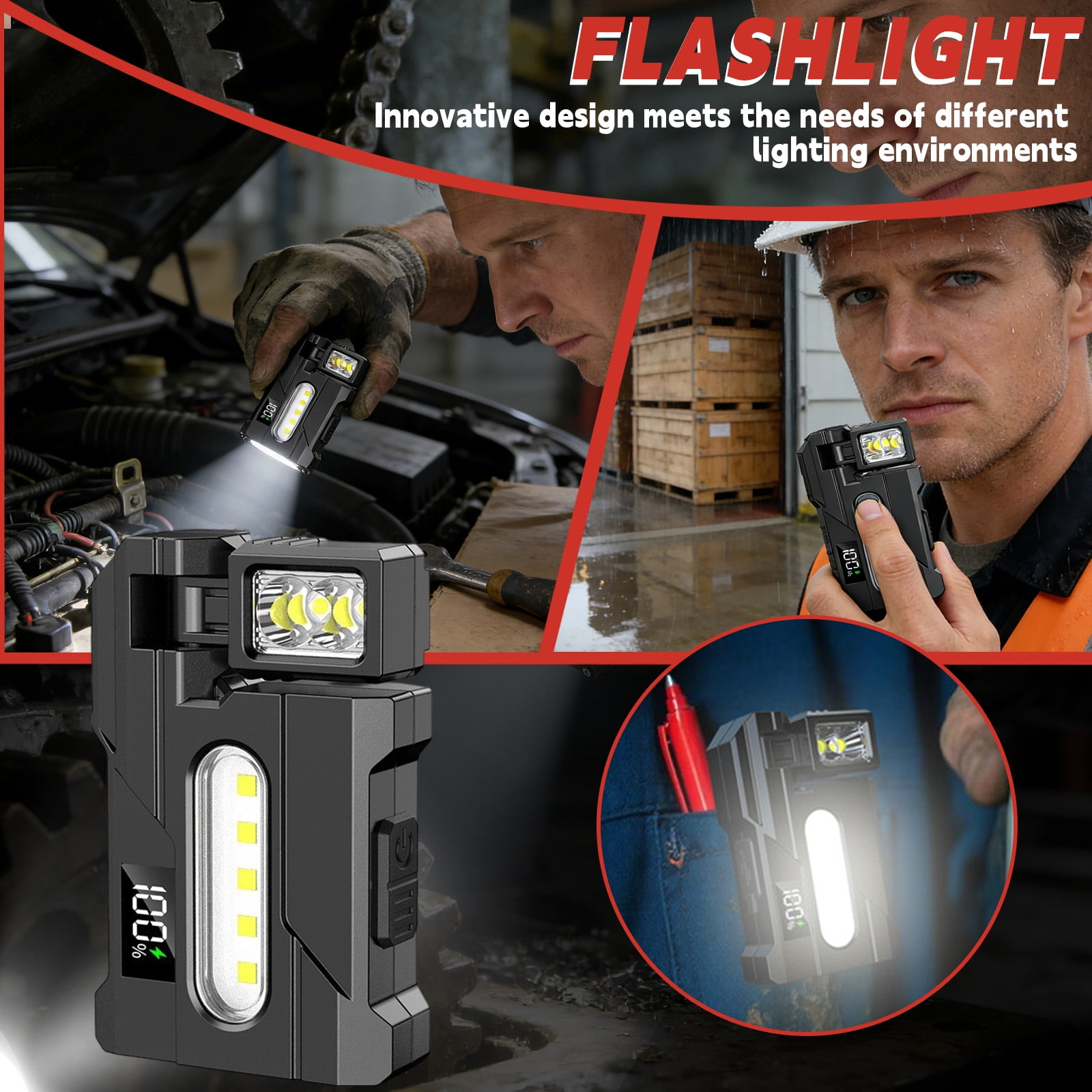 Rechargeable Flashlight With 180° Rotating Magnet, 3 Modes, Foldable ...