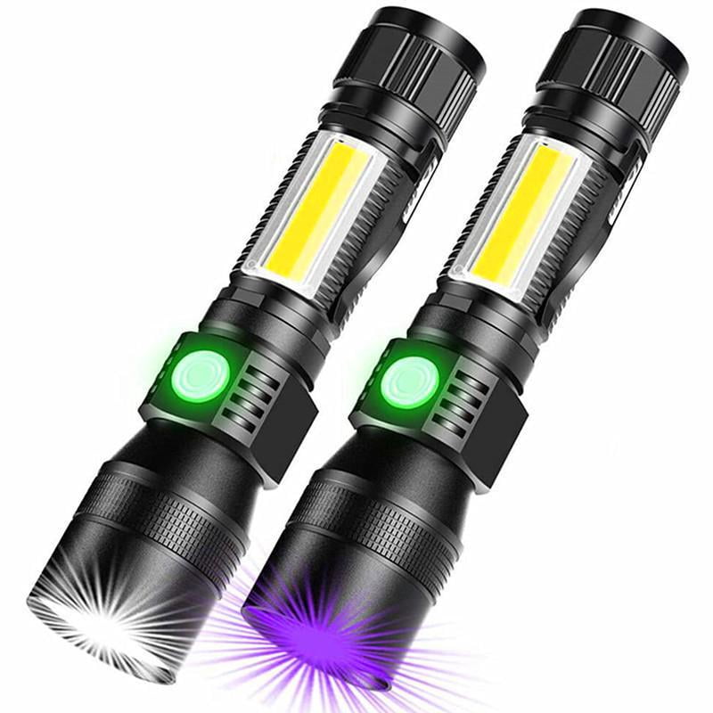 Rechargeable Flashlight [2 Pack], 7 Modes, 3 in 1 UV Flashlight, Ultra