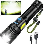 Rechargeable Flashlight 90000 High Lumens, Powerful Led Tactical Flashlights with Zoomable, 7 Modes & COB Light, IPX7 Waterproof, Brightest Flashlight for Camping, Emergencies, Dog Walking