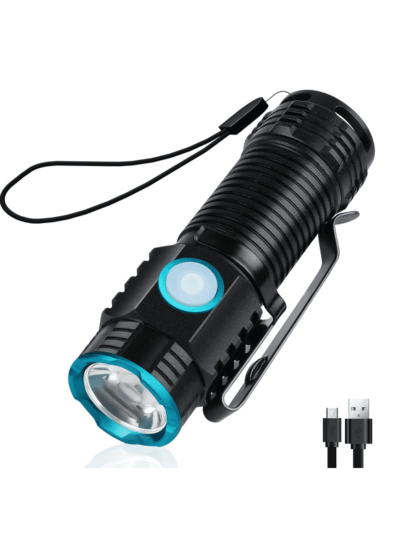 Rechargeable Flashlight, Compact EDC LED Flashlight with Clip, 1000 LM Bright Powerful Torch for Camping Accessories, Hiking, Emergency, Hurricane, Power Outage